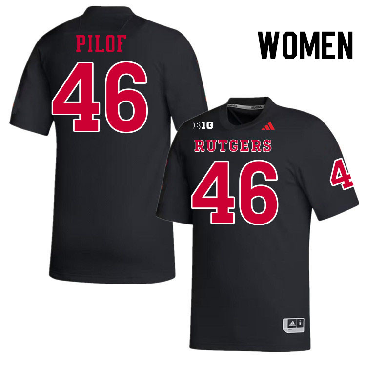 Women #46 Sam Pilof Rutgers Scarlet Knights 2024 College Football Jerseys Stitched-Black